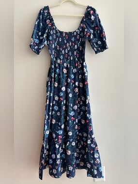 Hill House Home The Louisa Nap Dress, Belgravia Floral Ikat, Navy Multi, M, NWT